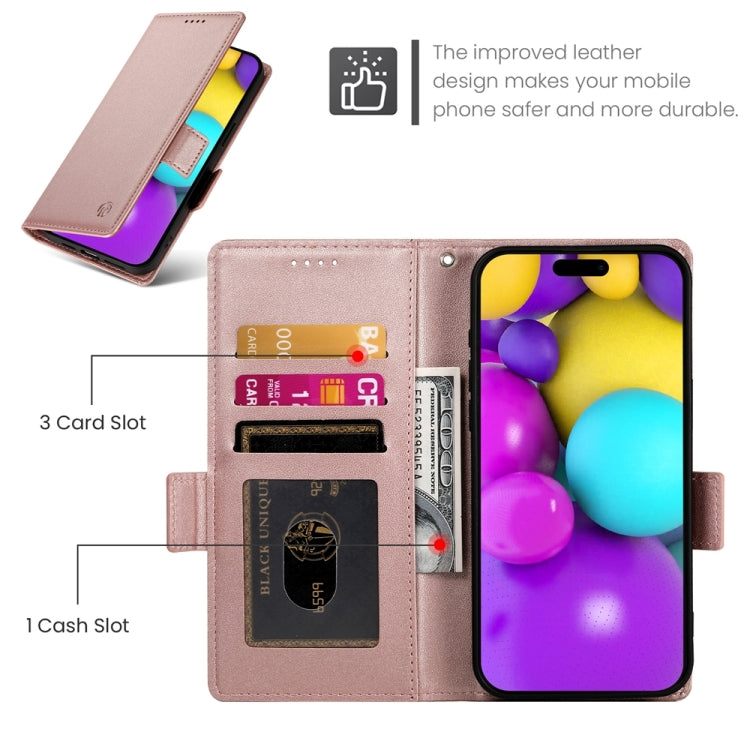 For iPhone 16 Side Buckle Magnetic Frosted Leather Phone Case(Rose Gold) - iPhone 16 Cases by buy2fix | Online Shopping UK | buy2fix