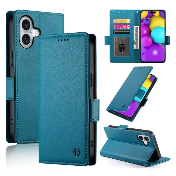 For iPhone 16 Side Buckle Magnetic Frosted Leather Phone Case(Blue) - iPhone 16 Cases by buy2fix | Online Shopping UK | buy2fix