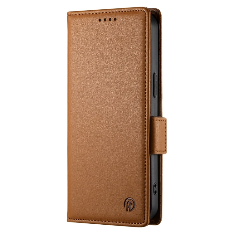 For iPhone 16 Side Buckle Magnetic Frosted Leather Phone Case(Brown) - iPhone 16 Cases by buy2fix | Online Shopping UK | buy2fix