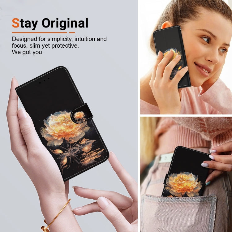 For Xiaomi Redmi K70 Pro / K70 Crystal Texture Colored Drawing Leather Phone Case(Gold Peony) - K70 Cases by buy2fix | Online Shopping UK | buy2fix