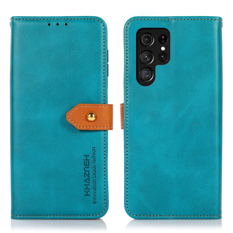 For Samsung Galaxy S25 Ultra 5G KHAZNEH Dual-color Cowhide Texture Flip Leather Phone Case(Blue) - Galaxy S25 Ultra 5G Cases by buy2fix | Online Shopping UK | buy2fix