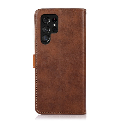 For Samsung Galaxy S25 Ultra 5G KHAZNEH Dual-color Cowhide Texture Flip Leather Phone Case(Brown) - Galaxy S25 Ultra 5G Cases by buy2fix | Online Shopping UK | buy2fix