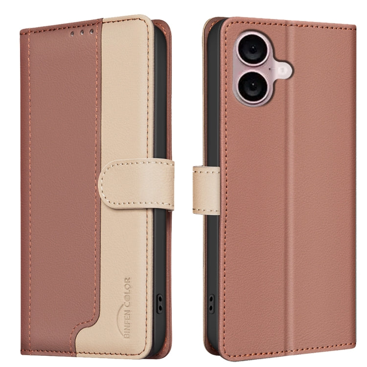 For iPhone 16 Plus Color Matching RFID Anti-theft Leather Phone Case(Brown) - iPhone 16 Plus Cases by buy2fix | Online Shopping UK | buy2fix