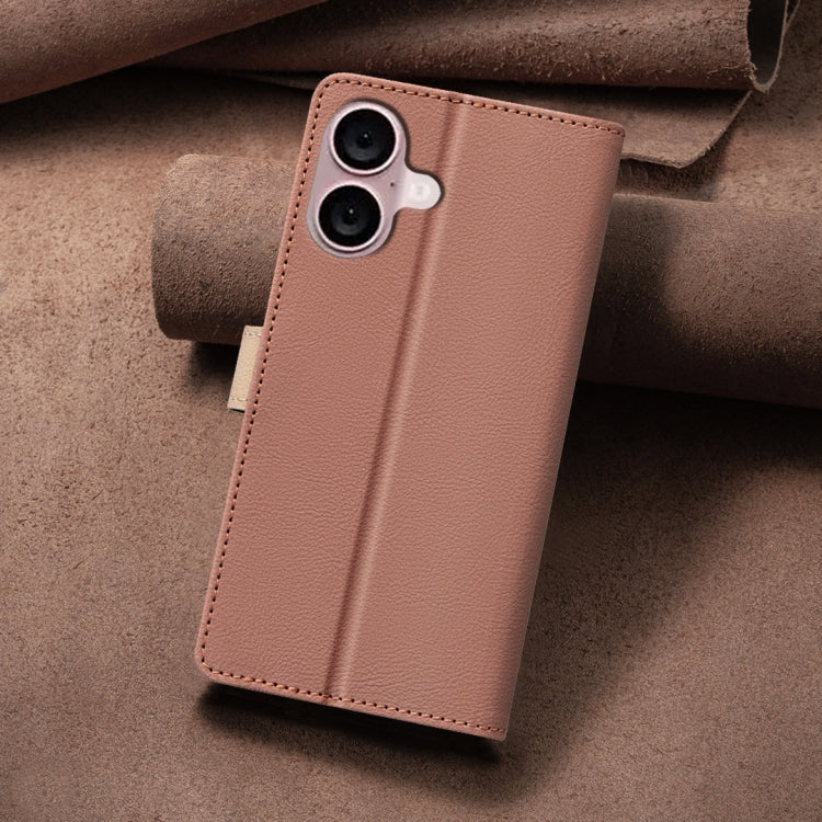 For iPhone 16 Plus Color Matching RFID Anti-theft Leather Phone Case(Brown) - iPhone 16 Plus Cases by buy2fix | Online Shopping UK | buy2fix