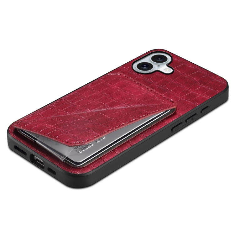 For iPhone 16 Imitation Crocodile Leather Back Phone Case with Holder(Rose Red) - iPhone 16 Cases by buy2fix | Online Shopping UK | buy2fix