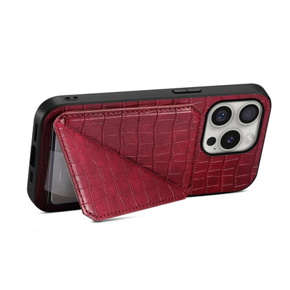 For iPhone 16 Pro Imitation Crocodile Leather Back Phone Case with Holder(Rose Red) - iPhone 16 Pro Cases by buy2fix | Online Shopping UK | buy2fix