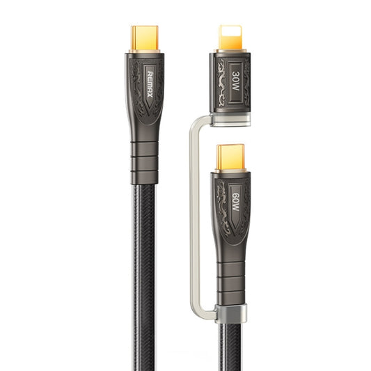 REMAX RC-C165 Prime 1.2m 60W Type-C to Type-C + 8 Pin Braided Fast Charging Cable(Black) - 2 in 1 Cable by REMAX | Online Shopping UK | buy2fix