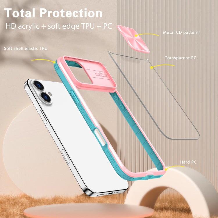 For iPhone 16 Sliding Camshield Acrylic Hybrid TPU Phone Case(Pink Cyan) - iPhone 16 Cases by buy2fix | Online Shopping UK | buy2fix