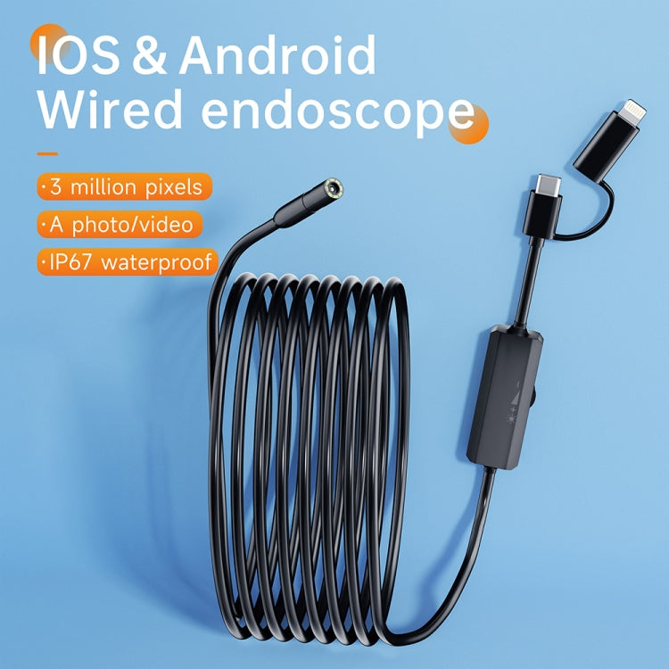 AN112 2 in 1 USB-C / Type-C + 8 Pin Interface 5.5mm HD Industry Endoscope, Length:3.5m Hard Tube -  by buy2fix | Online Shopping UK | buy2fix