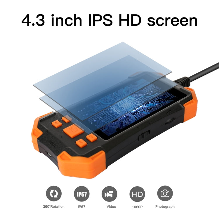 T20 4.3 inch IPS Screen 5.5mm Single Camera IP67 Waterproof Hard Cable Digital Endoscope, Length:10m(Black Orange) -  by buy2fix | Online Shopping UK | buy2fix