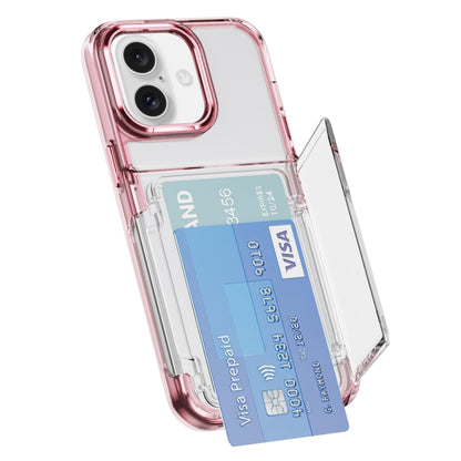 For iPhone 16 Card Holder Acrylic Hybrid TPU Phone Case(Transparent Pink) - iPhone 16 Cases by buy2fix | Online Shopping UK | buy2fix