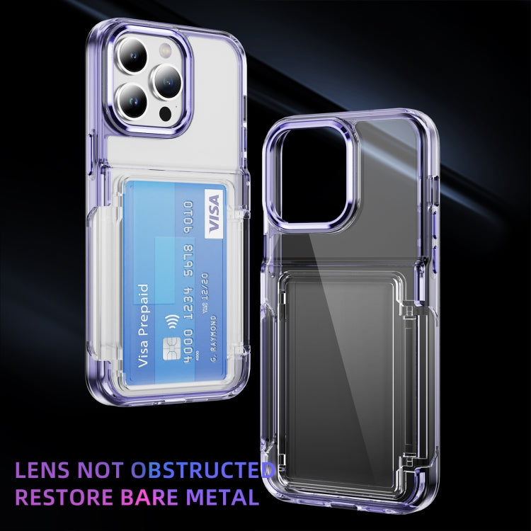 For iPhone 16 Pro Card Holder Acrylic Hybrid TPU Phone Case(Transparent Purple) - iPhone 16 Pro Cases by buy2fix | Online Shopping UK | buy2fix