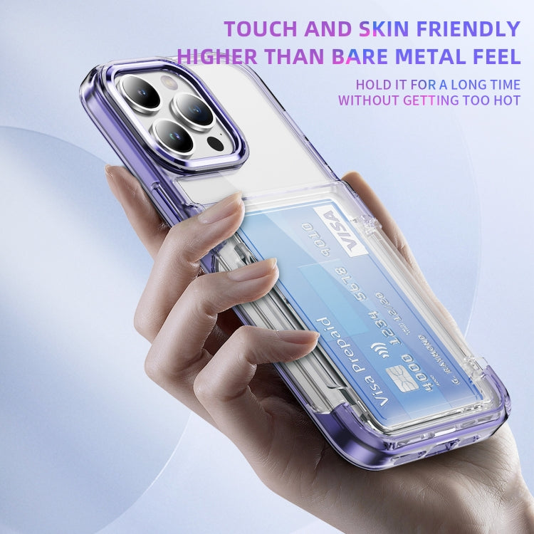 For iPhone 16 Pro Card Holder Acrylic Hybrid TPU Phone Case(Transparent Purple) - iPhone 16 Pro Cases by buy2fix | Online Shopping UK | buy2fix