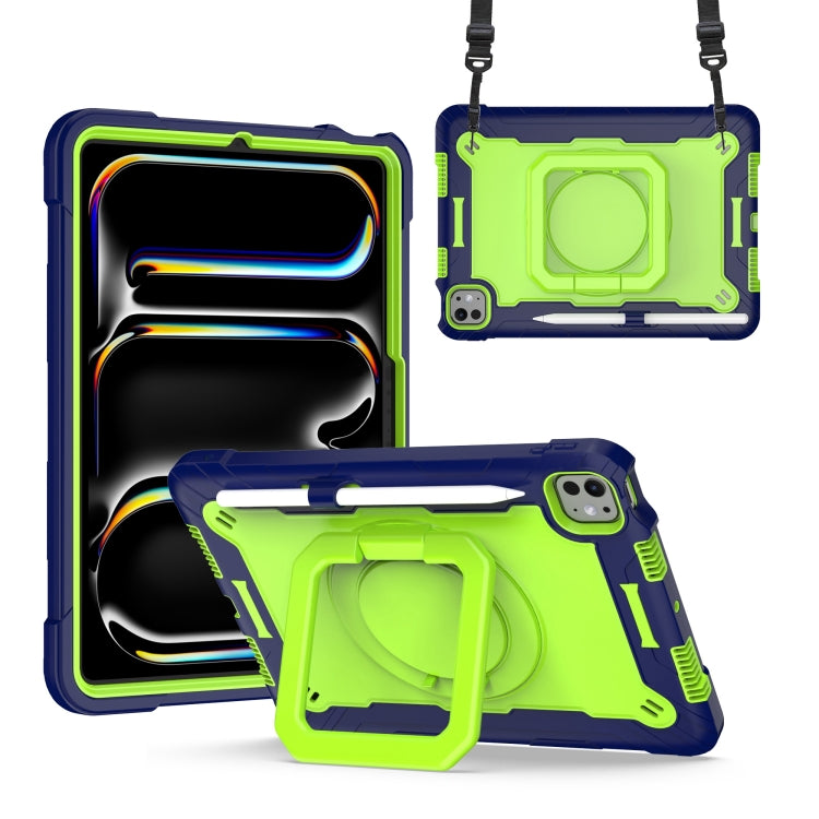 For iPad Pro 11 2024 Handle Grip Holder Silicone Hybrid PC Tablet Case with Strap(Navy Yellow Green) - iPad Pro 11 2024 Cases by buy2fix | Online Shopping UK | buy2fix