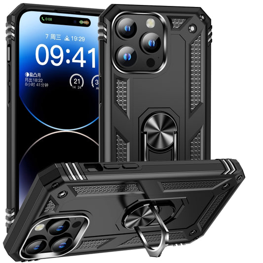 For iPhone 16 Pro Max Shockproof TPU Hybrid PC Phone Case with Holder(Black) - iPhone 16 Pro Max Cases by buy2fix | Online Shopping UK | buy2fix