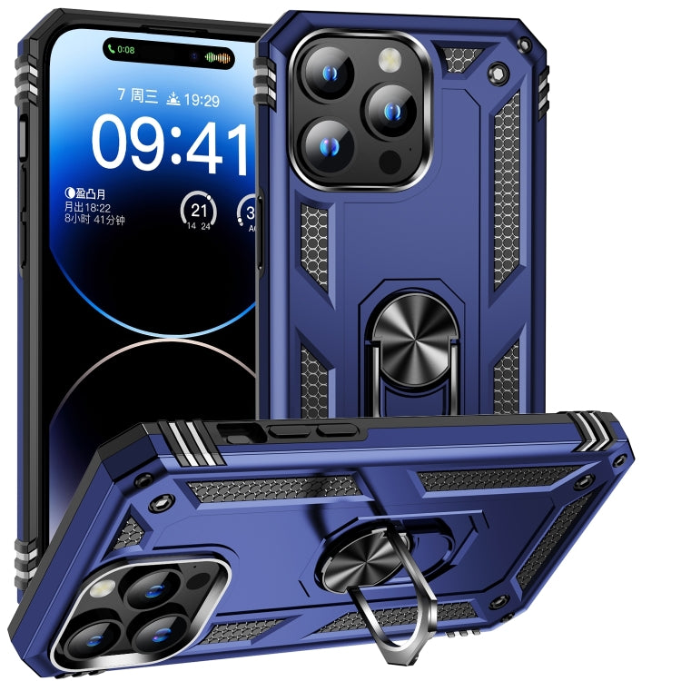 For iPhone 16 Pro Max Shockproof TPU Hybrid PC Phone Case with Holder(Blue) - iPhone 16 Pro Max Cases by buy2fix | Online Shopping UK | buy2fix