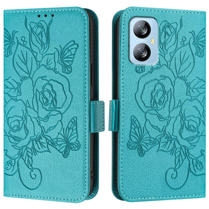 For Blackview A52 Embossed Rose RFID Anti-theft Leather Phone Case(Light Blue) - More Brand by buy2fix | Online Shopping UK | buy2fix