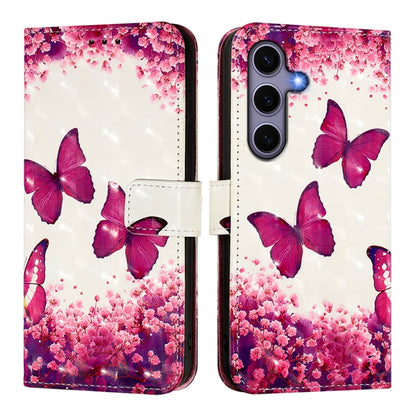 For Samsung Galaxy S25 5G 3D Painting Horizontal Flip Leather Phone Case(Rose Butterfly) - Galaxy S25 5G Cases by buy2fix | Online Shopping UK | buy2fix