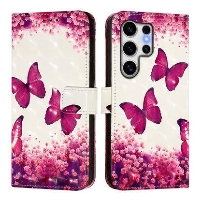 For Samsung Galaxy S25 Ultra 5G 3D Painting Horizontal Flip Leather Phone Case(Rose Butterfly) - Galaxy S25 Ultra 5G Cases by buy2fix | Online Shopping UK | buy2fix