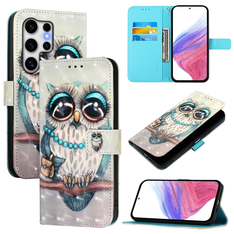 For Samsung Galaxy S25 Ultra 5G 3D Painting Horizontal Flip Leather Phone Case(Grey Owl) - Galaxy S25 Ultra 5G Cases by buy2fix | Online Shopping UK | buy2fix