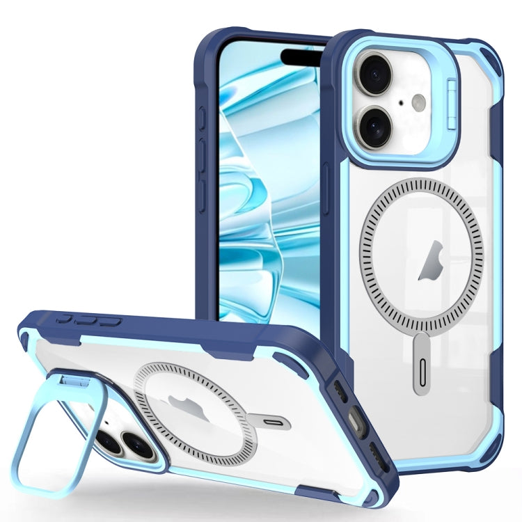 For iPhone 16 Transparent Acrylic MagSafe Lens Holder Phone Case(Blue) - iPhone 16 Cases by buy2fix | Online Shopping UK | buy2fix