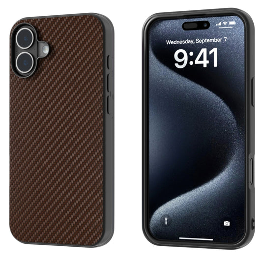 For iPhone 16 Carbon Fiber Texture Protective Phone Case(Dark Brown) - iPhone 16 Cases by buy2fix | Online Shopping UK | buy2fix