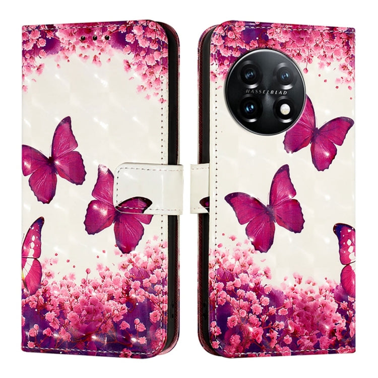 For OnePlus 11 3D Painting Horizontal Flip Leather Phone Case(Rose Butterfly) - OnePlus Cases by buy2fix | Online Shopping UK | buy2fix