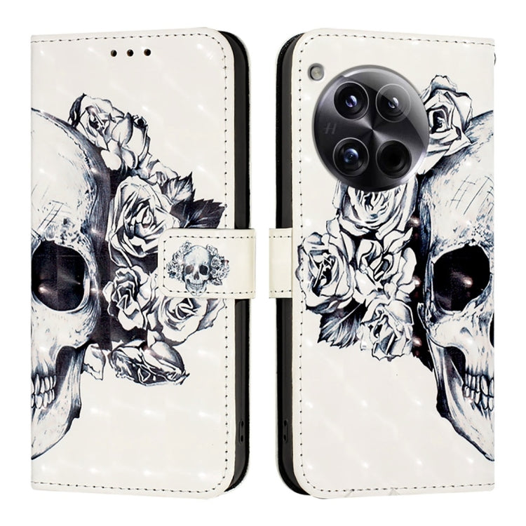 For OnePlus 12 Global 3D Painting Horizontal Flip Leather Phone Case(Skull) - OnePlus Cases by buy2fix | Online Shopping UK | buy2fix