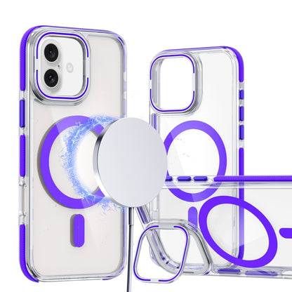 For iPhone 16 Plus Dual-Color Clear Acrylic Hybrid TPU Lens Flip Holder MagSafe Phone Case(Purple) - iPhone 16 Plus Cases by buy2fix | Online Shopping UK | buy2fix