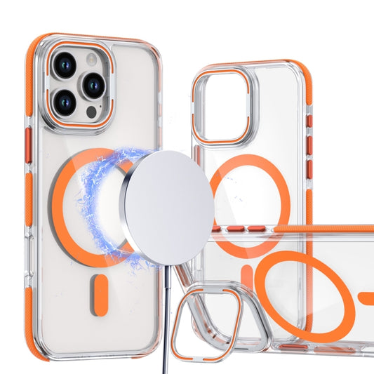 For iPhone 16 Pro Dual-Color Clear Acrylic Hybrid TPU Lens Flip Holder MagSafe Phone Case(Orange) - iPhone 16 Pro Cases by buy2fix | Online Shopping UK | buy2fix