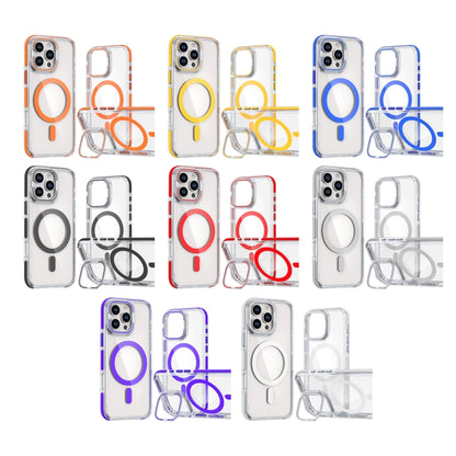 For iPhone 16 Dual-Color Clear Acrylic Hybrid TPU Lens Flip Holder MagSafe Phone Case(Grey) - iPhone 16 Cases by buy2fix | Online Shopping UK | buy2fix