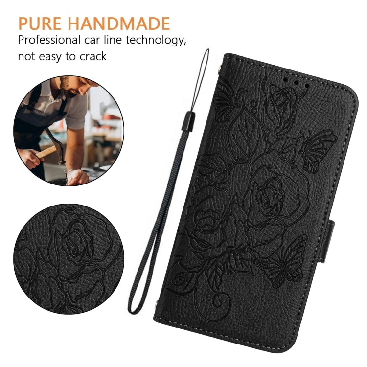 For Motorola Moto G Play 5G / G 5G 2024 Embossed Rose RFID Anti-theft Leather Phone Case(Black) - Motorola Cases by buy2fix | Online Shopping UK | buy2fix