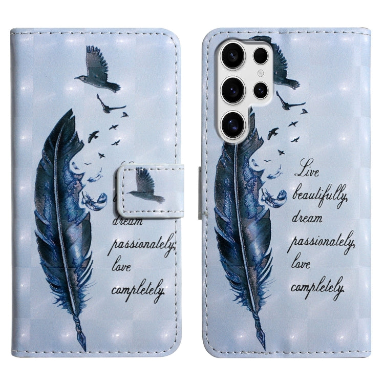 For Samsung Galaxy S25 Ultra 5G Oil Embossed 3D Drawing Leather Phone Case(Blue Feather) - Galaxy S25 Ultra 5G Cases by buy2fix | Online Shopping UK | buy2fix