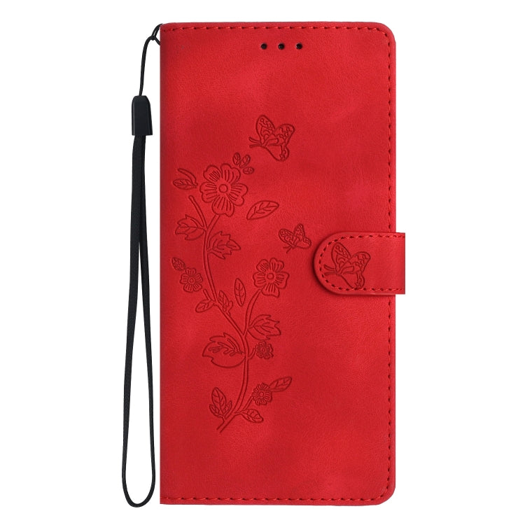 For Samsung Galaxy S25 Ultra 5G Flower Butterfly Embossing Pattern Leather Phone Case(Red) - Galaxy S25 Ultra 5G Cases by buy2fix | Online Shopping UK | buy2fix