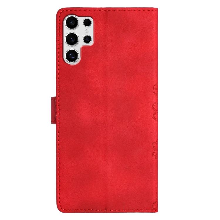 For Samsung Galaxy S25 Ultra 5G Cherry Blossom Butterfly Skin Feel Embossed PU Phone Case(Red) - Galaxy S25 Ultra 5G Cases by buy2fix | Online Shopping UK | buy2fix