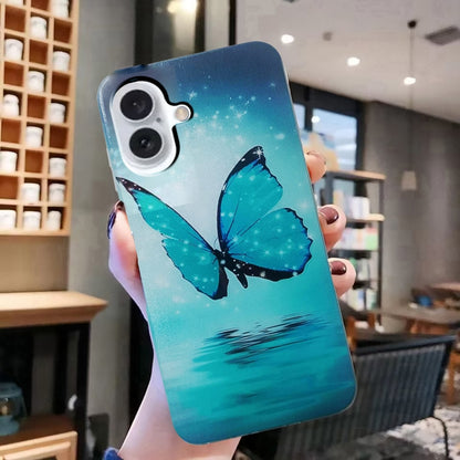 For iPhone 16 Plus Colored Drawing Pattern TPU Phone Case(Butterfly) - iPhone 16 Plus Cases by buy2fix | Online Shopping UK | buy2fix