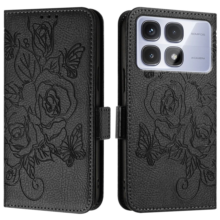 For Redmi K70 Ultra 5G Global Embossed Rose RFID Anti-theft Leather Phone Case(Black) - Xiaomi Cases by buy2fix | Online Shopping UK | buy2fix