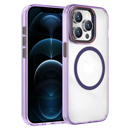 For iPhone 12 Pro Max Crystal TPU Hybrid PC MagSafe Phone Case(Transparent Purple) - iPhone 12 / 12 Pro Cases by buy2fix | Online Shopping UK | buy2fix