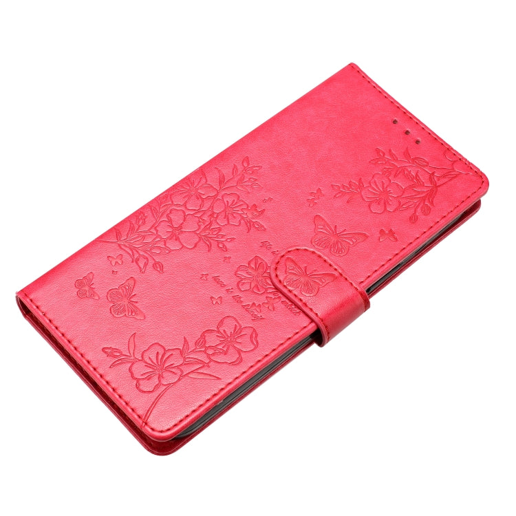 For iPhone 16 Butterflies and Flowers Leather Phone Case(Red) - iPhone 16 Cases by buy2fix | Online Shopping UK | buy2fix