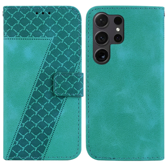 For Samsung Galaxy S25 Ultra 5G Seven-shaped Embossed Leather Phone Case(Green) - Galaxy S25 Ultra 5G Cases by buy2fix | Online Shopping UK | buy2fix