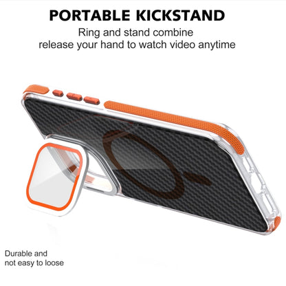 For iPhone 13 Pro Max Magsafe Dual-Color Carbon Fiber Lens Film Phone Case with Lens Fold Holder(Orange) - iPhone 13 Pro Max Cases by buy2fix | Online Shopping UK | buy2fix