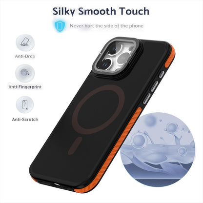 For iPhone 12 Pro / 12 Magsafe Dual-Color Skin Feel Lens Film Phone Case with Lens Fold Holder(Black) - iPhone 12 / 12 Pro Cases by buy2fix | Online Shopping UK | buy2fix