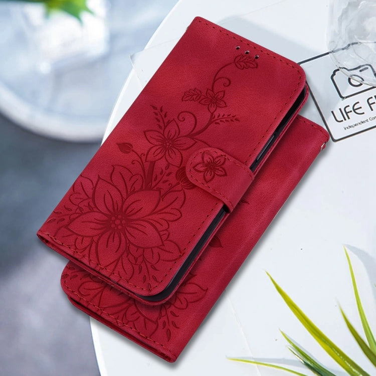 For Samsung Galaxy S25+ 5G Lily Embossed Leather Phone Case(Red) - Galaxy S25+ 5G Cases by buy2fix | Online Shopping UK | buy2fix