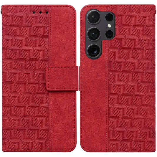 For Samsung Galaxy S25 Ultra 5G Geometric Embossed Leather Phone Case(Red) - Galaxy S25 Ultra 5G Cases by buy2fix | Online Shopping UK | buy2fix