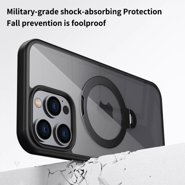 For iPhone 16 Pro Max Transparent MagSafe Magnetic Rotating Ring Holder Phone Case(Grey) - iPhone 16 Pro Max Cases by buy2fix | Online Shopping UK | buy2fix