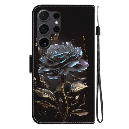 For Samsung Galaxy S25 Ultra 5G Crystal Texture Colored Drawing Leather Phone Case(Black Rose) - Galaxy S25 Ultra 5G Cases by buy2fix | Online Shopping UK | buy2fix