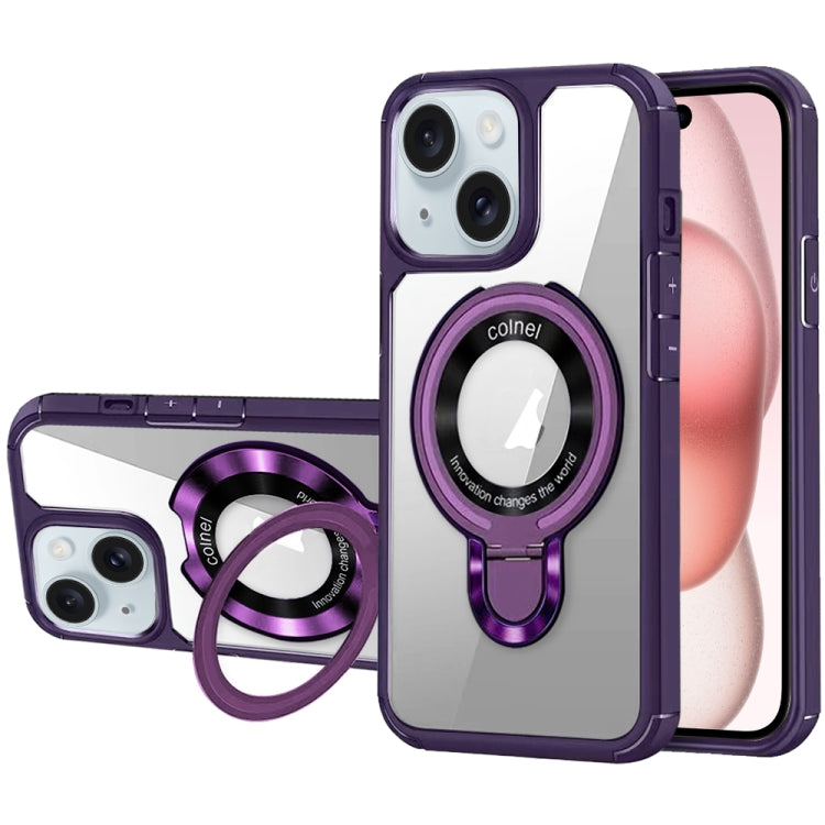 For iPhone 15 MagSafe Acrylic Hybrid TPU Phone Case with Holder(Purple) - iPhone 15 Cases by buy2fix | Online Shopping UK | buy2fix