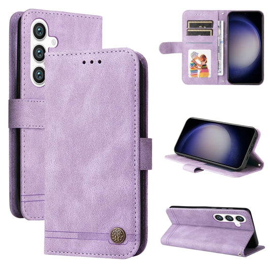 For Samsung Galaxy S25 5G Skin Feel Life Tree Metal Button Leather Phone Case(Purple) - Galaxy S25 5G Cases by buy2fix | Online Shopping UK | buy2fix