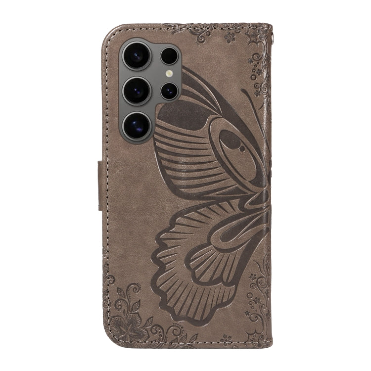 For Samsung Galaxy S25 Ultra 5G Swallowtail Butterfly Embossed Leather Phone Case(Grey) - Galaxy S25 Ultra 5G Cases by buy2fix | Online Shopping UK | buy2fix