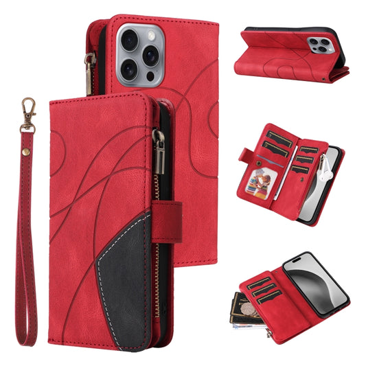 For iPhone 16 Pro Max Dual-color 9 Card Slots Zipper Wallet Leather Phone Case(Red) - iPhone 16 Pro Max Cases by buy2fix | Online Shopping UK | buy2fix